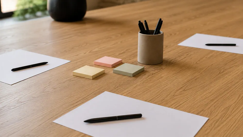 Post-its y material de papelería sobre la mesa